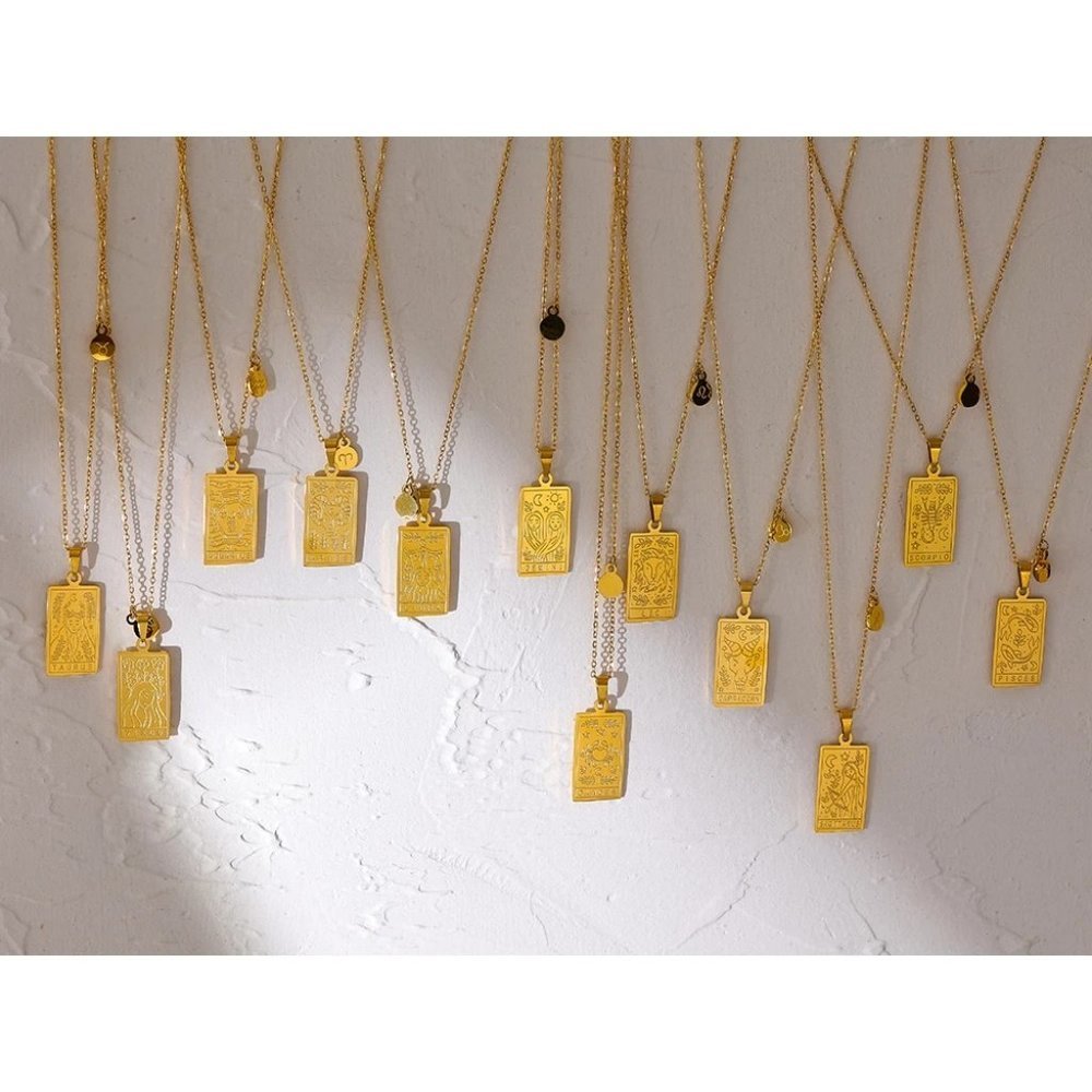 NEW 18K Gold Plated Taurus Sign Zodiac Tarot Card Square Pendant Necklace - Picture 13 of 14